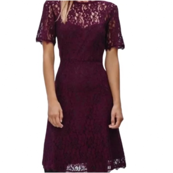Aritzia Babaton Size 0 Wine Red Lace Short Sleeve Dress - Picture 1 of 6